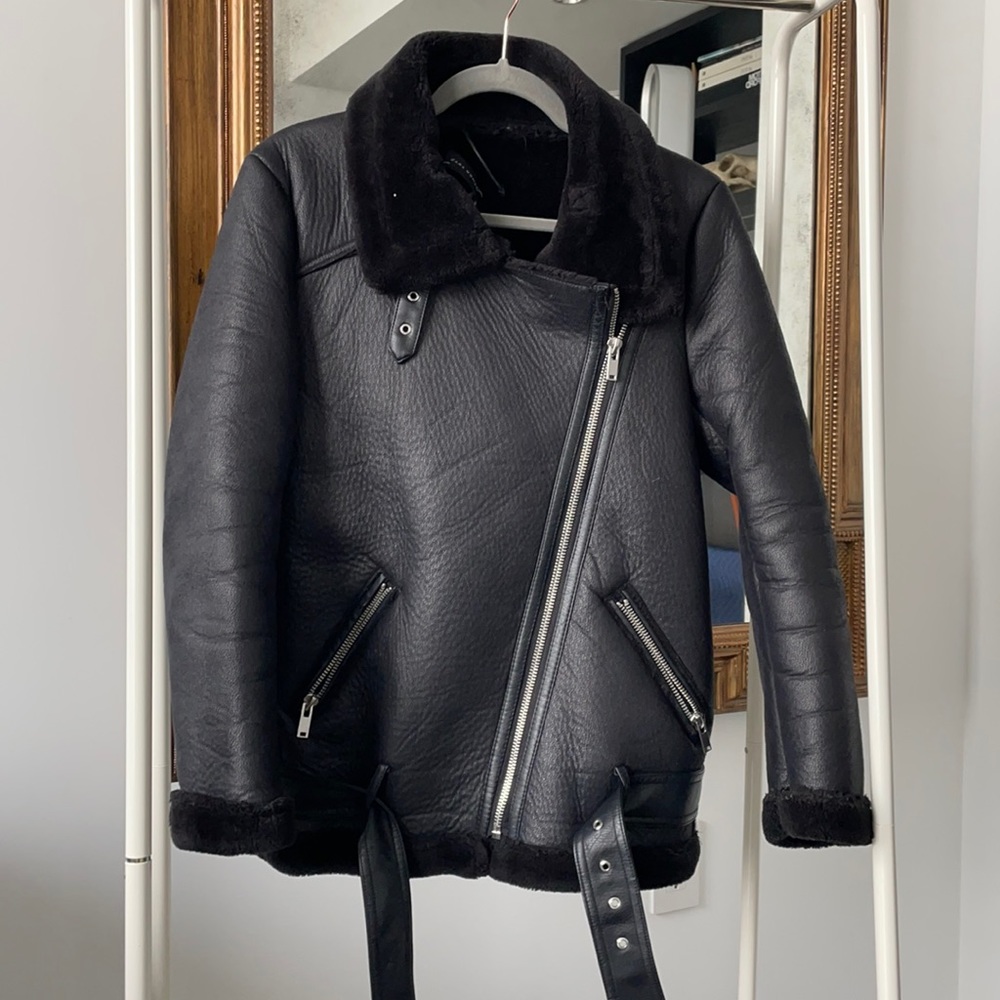 Zara Faux Shearling biker jacket